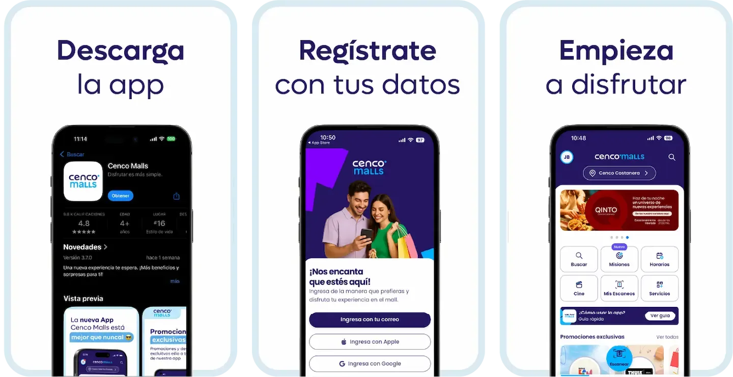 Para más beneficios en tu mall app cenco malls